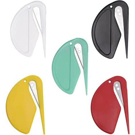 BUNTHAUS Paquet de 5 ouvre lettres, couteau à enveloppe, couteau à enveloppe en plastique efficace, ouvre lettre en plastique, coupe papier avec lame en métal, mini ouvre lettre en plastique pour (1/5)