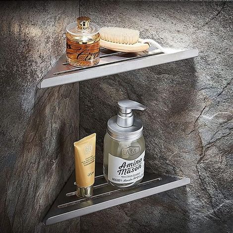 Set di 2 mensole angolari per bagno - Mensola angolare senza foratura - Portaoggetti per doccia - Organizzatore per doccia - Acciaio inossidabile - Montaggio a parete (1/4)