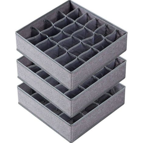 Organisateur Sous-Vêtements - 24 Compartiments Pliable en Tissu Ripstop avec Panneau PP - Pour Chaussettes Cravates Ceintures Lingerie - Gris (1/5)