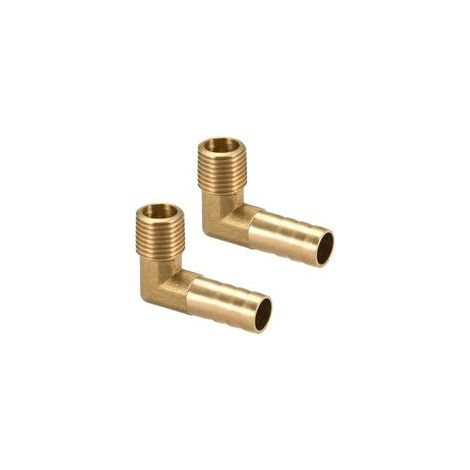 Raccord Cannelé Tuyau Barbillon Laiton 90° Coude 10mm Barbelé x1/4" G Mâle Tuyau 2Pcs (1/5)