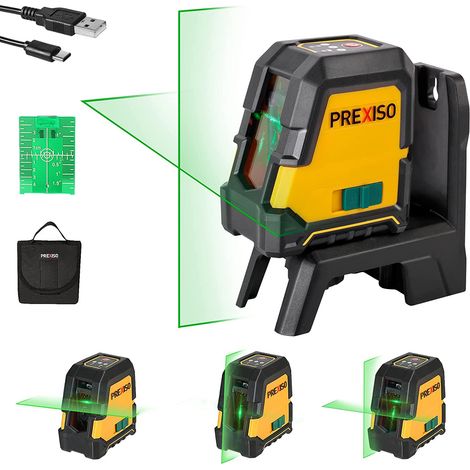 Niveau laser auto-nivelant rechargeable 30m – Faisceau vert lumineux – Batterie 2600mAh – Base magnétique rotative – Plaque cible incluse – Prexiso