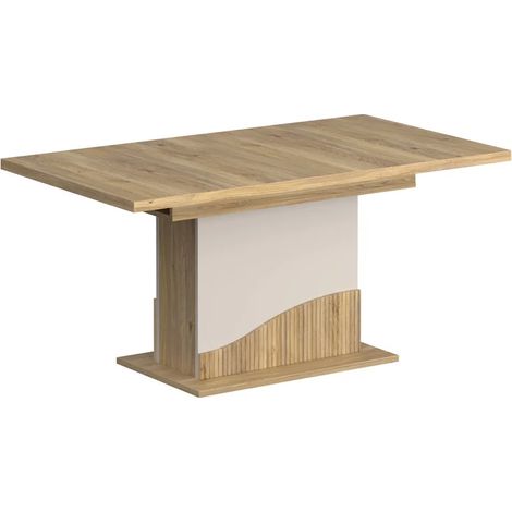 Table extensible 160 à 200 cm pied central décor tasseaux bois - RIVAGE