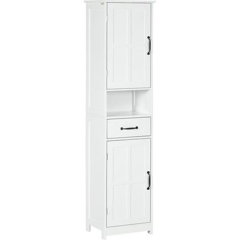 kleankin Mobile Bagno Alto con Mensola Aperta, Cassetto e 2 Armadietti Bianco