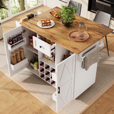 Mesa cocina extensible con gran almacenaje blanco móvil OKMYHOME (1/5)