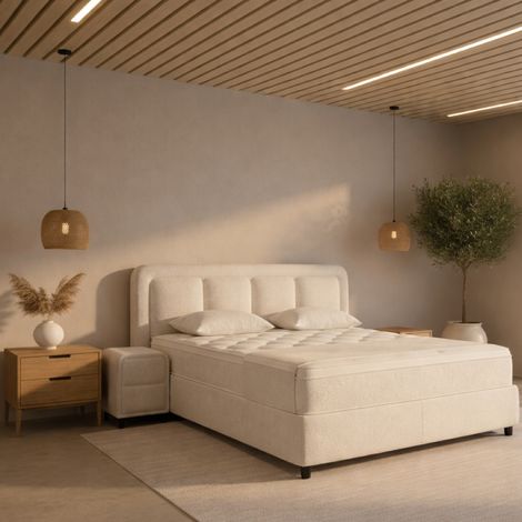 Lit coffre 180cm en tissu + matelas + surmatelas KAPY (1/5)