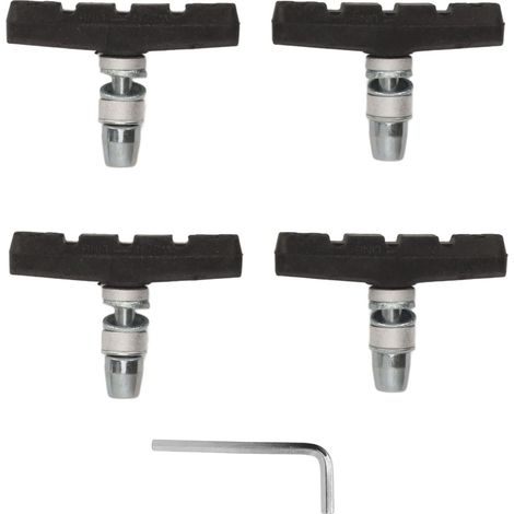 Set mit 2 Paar geräuschlosen und rutschfesten V-Brake-Bremsbelägen für Mountainbikes, inklusive Distanzstücken und Sechskantmuttern. (1/5)