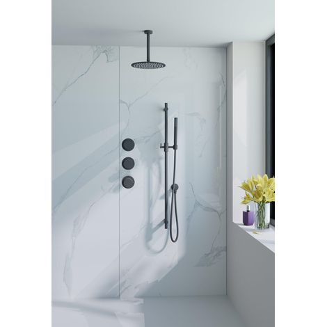 Fortifura Nebbio Ensemble de douche pluie - robinet encastré - élément encastré - barre de douche - flexible de douche lisse - douchette bâton - bras