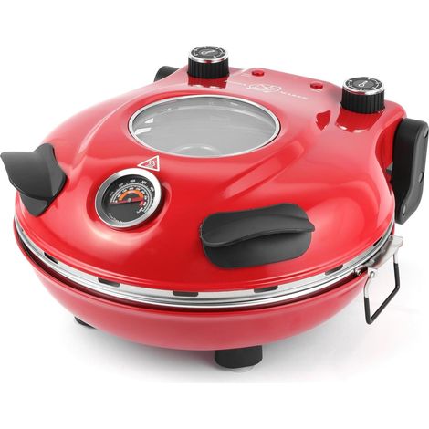 Four à pizza rouge 1200W avec pierre céramique et thermostat