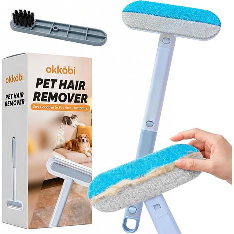 Brosse a Poils Animaux, Ramasse-Poils Réutilisable pour Canapé, Tapis & Textiles, Manche Amovible, Brosse de Détail Intégrée, Facile à Nettoyer (1/5)