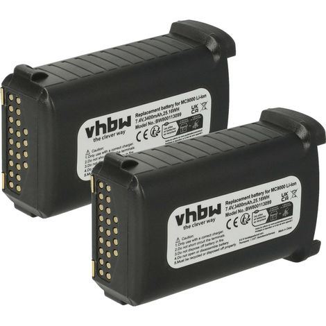 vhbw 2x Batterie compatible avec Symbol MC909X-K, MC9097, MC9090-G, MC9090, MC9090-S, MC9090-K ordinateur handheld (3400mAh, 7,4V, Li-ion)