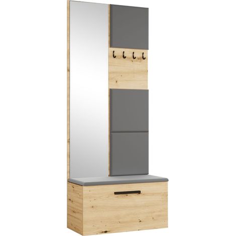 AX LIVING Kleiderschrank mit Spiegel Rosanno III, Eiche artisan JS90