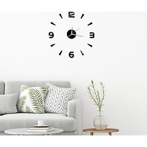 Sticker Horloge Murale Miroir Acrylique 1 mm Déco DIY Mur Moderne Maison Bureau Chambre Noir (1/5)