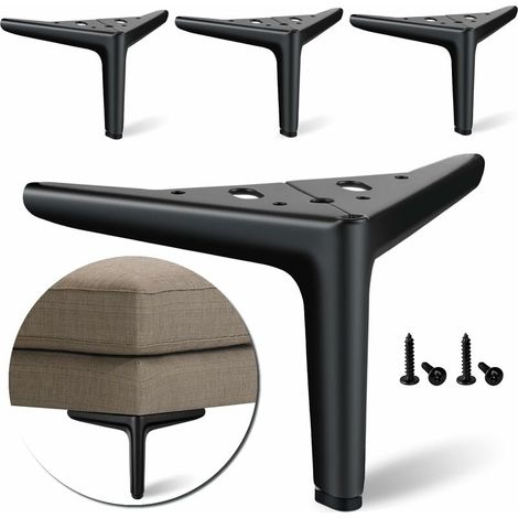 4 Pcs Furniture Feet Triangle Metal Cabinet Feet with Screws Load 200KG Furniture Feet for Drawers Bedside Table Black - 12cm