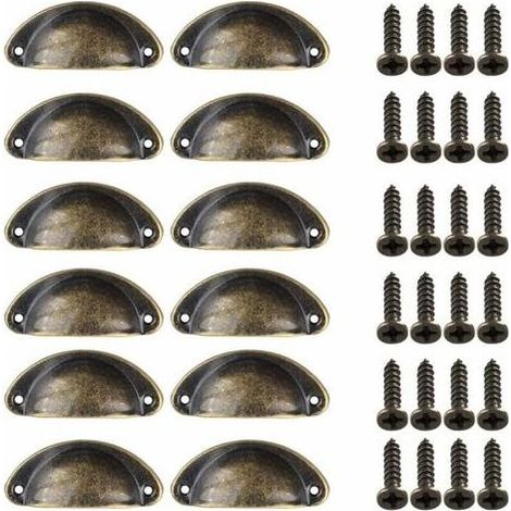 12 Pièces Poignée de Porte Coquille, Rétro Poignées de Porte, Poignées de Meubles Traditionnelles en Demi Lune Avec Vis, pour Tiroir, Armoire, Commode (Bronze) (1/3)