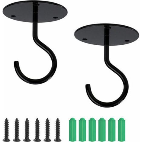 2 Crochets - Crochet Plafond Mur - Fer Noir - Diamètre 65 mm - Hauteur 70 mm - Charge Max 10 kg - Pour Plantes Suspensions Paniers (1/5)