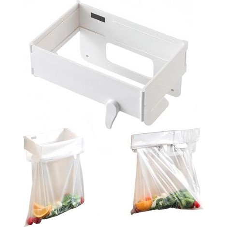 Porta sacchi per la spazzatura in plastica pieghevole, 2 pezzi, regolabile, per ante di armadi e sotto il rubinetto, cestino rettangolare per uso interno ed esterno. (1/5)