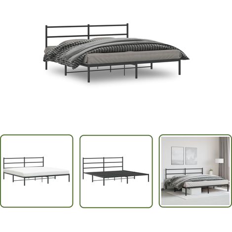 The Living Store Bettgestell mit Kopfteil Metall Schwarz 180x200 cm - Metallbettfundament - Doppelbett - Boxspringrahmen - Schwarzes Bettgestell - Bettrahmen Schwarz (1/5)