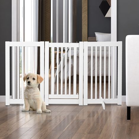 Barrière en bois autoportante pour chiens,réglable,pliable,blanche,155x1,5x76 cm