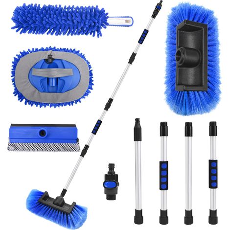 Brosse de Lavage de Voiture de 165,1 cm avec Long Manche, Balai de Lavage de Voiture, Brosse de Lavage de Voiture à Poils Doux avec poignée Extensible et raccord de Tuyau pour Voiture, VUS (1/5)