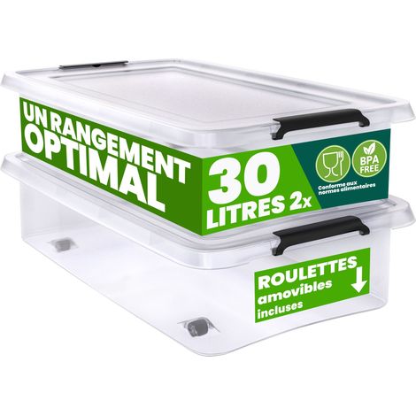 Deuba – Boîte de rangement empilable en plastique transparent 30 l – Sans BPA – Résistante aux températures -30°C à 90°C – Pour rangement d'outils et aliments