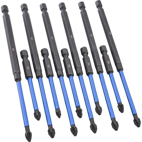 Faithfull Long 75mm 150mm Impact Screwdriver Bit Set 12 Piece PZ2 XMS26SBIT12