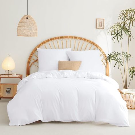 Housse de Couette 260x240 cm avec 2 Taies d'oreiller 65x65 cm Parure de Lit 2 Personnes pour lit 200x200 Fermeture Éclair Sets Couette en Microfibre, Blanc 260 x 240 240x260 (1/5)