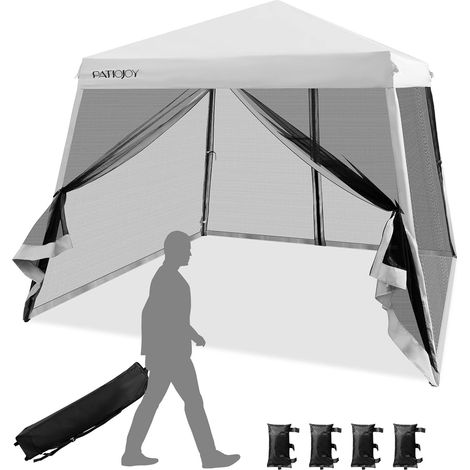 COSTWAY Carpa Cenador Plegable 3x3m, Pabellon de Jardin Pop-up Regulable en Altura, 4 Paredes y 4 Bolas de Arena, Bolsa con Ruedas, Pergolas Impermeables Exterior Protección UV 50+ (Blanco) (1/5)
