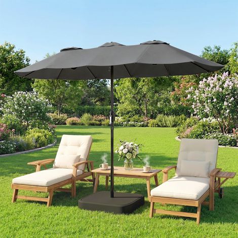 Doppelter, 12-rippiger Regenschirm mit Kurbelgriff, Kreuzfuß und Tragetasche, aus Metall und Polyester, 3 x 1,5 m, Dunkelgrau