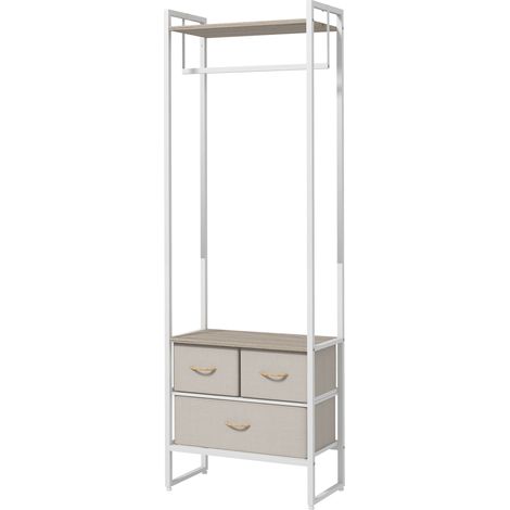 Portant vêtements avec 3 tiroirs en tissu et étagère de rangement 58,5x30x178 cm Naturel
