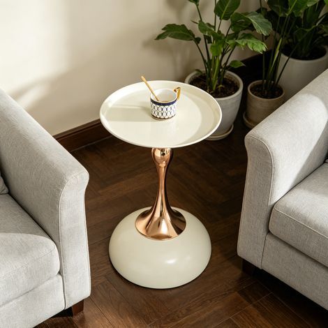 AMXCNOY Tables d'appoint modernes, petite table ronde pour le salon, table de chevet de 38 cm avec piètement en métal, table de chevet ronde blanche, table de balcon pour le thé, tables d'angle pour l (1/5)