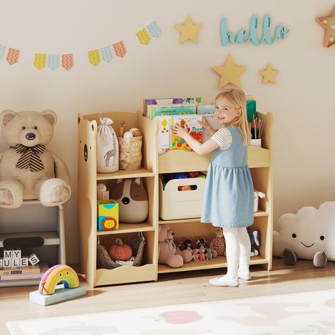 Meuble rangement enfant 3 niveaux étagère de rangement pour jouets enfants avec étagères ouvertes naturel 92x29x79cm aménagement intérieur