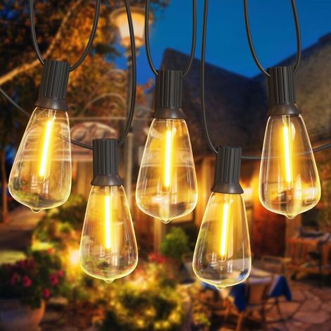 Guirlande lumineuse de Noël 50ft ST38 Guirlande Lumineuse Exterieure avec E12 25 Ampoules LED Imperméable, Blanc Chaud Chaîne Lumiere Exterieur pour Jardin Patio Fête Mariage Noël Extérieur [Classe én (1/5)