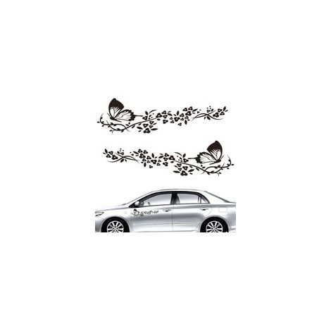 2 Pcs Autocollants Voiture, Stickers Avec Motif Papillons et Fleurs,Autocollants Tuning pour Capot de Voiture,Moto,Planches à Roulettes,Valises,Murs(Noir)