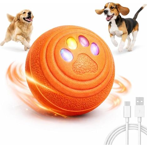 Interaktiver Ball für kleine und mittelgroße Hunde, automatischer Spielball mit LED, wiederaufladbares Hundespielzeug aus TPU und PC für den Innen- und Außenbereich (Orange) (H) (1/5)