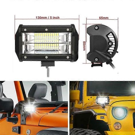 Barre lumineuse LED blanche et jaune de 5 pouces (12 V/24 V, 72 W, faisceau large) pour véhicules tout-terrain (Jeep, camion, 4x4, quad, voiture), antibrouillard (1 pièce, blanc) (1/5)