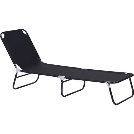 Chaise longue pliante enclenable à 5 positions, idéale pour le jarden, la piscene, la terrasse et le campeng. Charge maximale : 120 kg. Dimensions : 188 x 56 x 28 cm. Couleur : noir. (1/5)