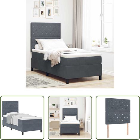vidaXL Holzrahmen - Boxspringbett mit Matratze Dunkelgrau 90 x 190 cm Samt (1/5)