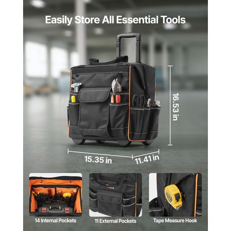 Valise à outils roulante 50 kg, 25 poches, structure stable, poignée télescopique, pour chantier et mécanicien (1/5)