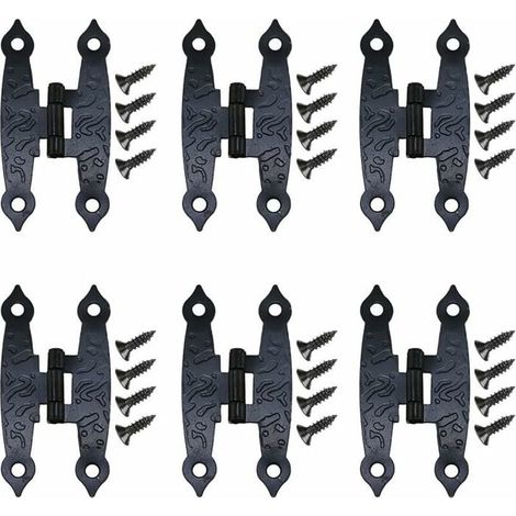HONORNIC - Charnières Décoratives Anciennes Noires à Fleurs - Lot de 18 - 65x33mm - Pour Meubles et Armoires - Avec Vis - Quincaillerie Vintag