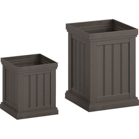 Set di 2 fioriere impilabili in plastica 35 x 35 x 48 cm e 27,5 x 27,5 x 31,5 cm drenaggio moderno ed efficiente PP marrone chiaro 200012465