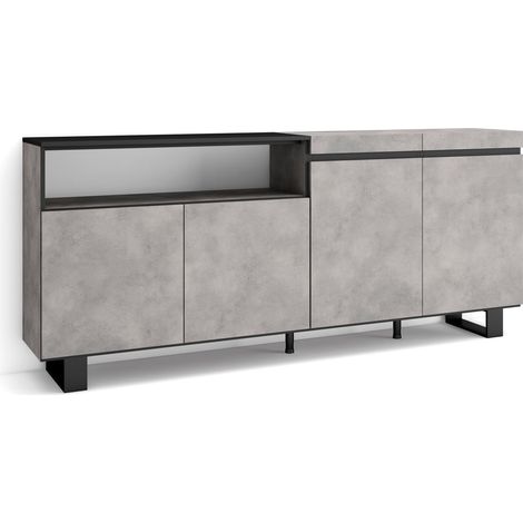 Skraut Home - Credenza, Mobile, Cucina, Madia, mobile ingresso, 200x87x35cm, 4 Porte, Design industriale, Stile moderno, Grigio Cemento (1/5)