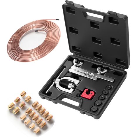 Mophorn Kit d'outils pour évasement de tuyaux de freins 45° avec dudgeonnière. Comprend une conduite en cuivre de 7,6 m x 4,76 mm, 16 raccords, 4 unions, un coupe-tube et 5 adaptateurs. (1/2)