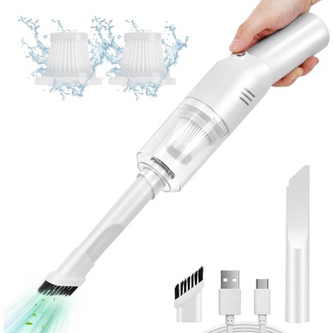 Aspirateur de voiture sans fil mini 400g, portable rechargeable, puissant mais compact, balai à main sans cordon pour auto/bureau, blanc V06 (1/5)