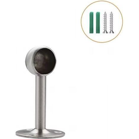 Lot de 2 supports avec tube pour penderie en acier inoxydable, Dia 19mm,Semi - passante (1/2)