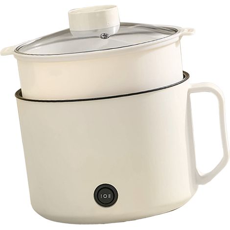Casserole électrique multifonction petite mini cuiseur rapide pour nouilles, usage étudiant dortoir, 220V, beige avec panier vapeur (1/5)