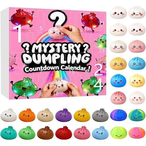 Squishy Dumpling Mystery Adventskalender, Überraschungsbox mit 24 oder 8 zufällig ausgewählten Squishies zur Linderung von Handangst