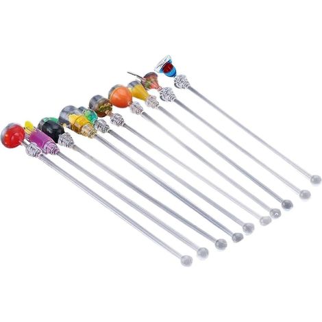 Lot de 10 bâtonnets mélangeurs à cocktail, de qualité alimentaire, sans BPA, résistants à la chaleur, au design unique, pour boissons et cocktails. Bâtonnets longs.