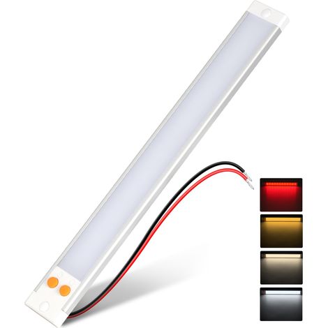 Camping-Car 12V LED Lampe Barre Aluminium, 3 Températures Couleur (3000K/4000K/6000K) Veilleuse Rouge, Éclairage Linéaire (1 pièce) (1/5)