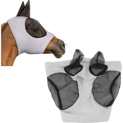 Masque de protection pour cheval, protecteur de visage élastique et respirant, masque anti-moustiques et insectes, couvre-chef gris pour chevaux (1/5)