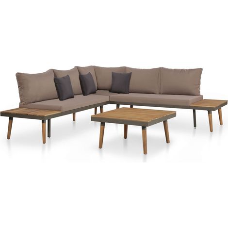 4-tlg. Garten-Lounge-Set mit Auflagen Massivholz Akazie Braun